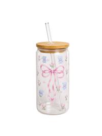 Mason Jar en Verre avec Paille & Couvercle Bambou