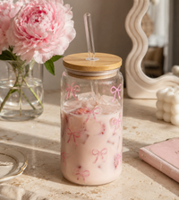 Mason Jar en Verre avec Paille & Couvercle Bambou