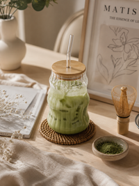 Mason jar ondulé avec Paille – 500 ml