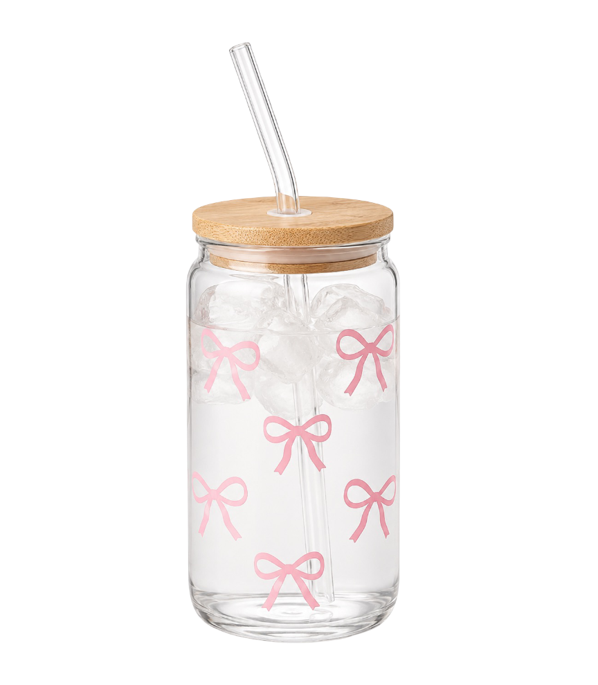 Mason Jar en Verre avec Paille & Couvercle Bambou
