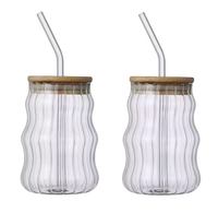 Mason jar ondulé avec Paille – 500 ml