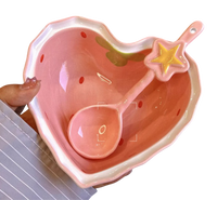 Bol Cœur Fraise en Céramique avec Cuillère