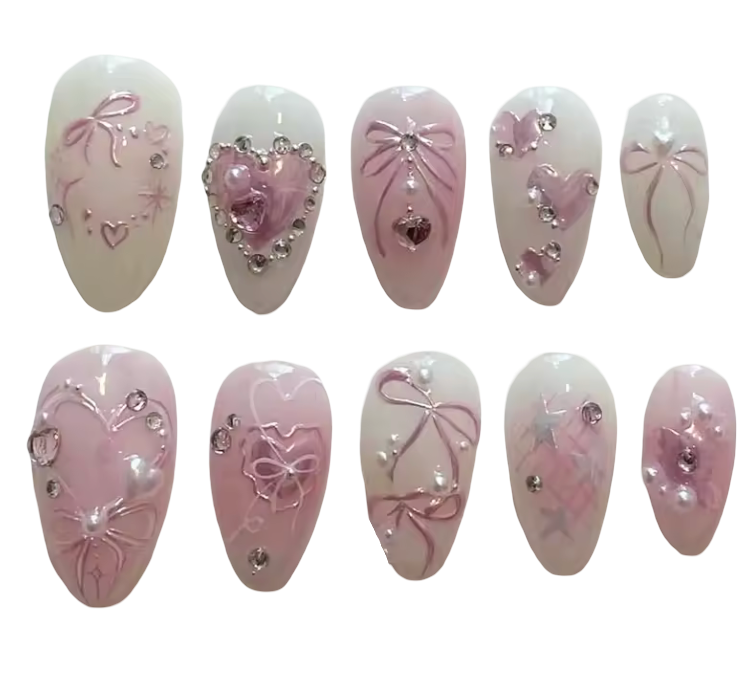 Coeur de rubans – Press-On Nails (24 pièces)