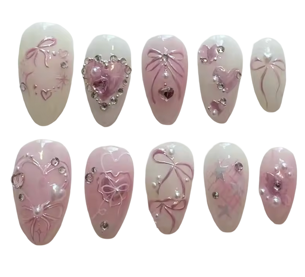 Coeur de rubans – Press-On Nails (24 pièces)